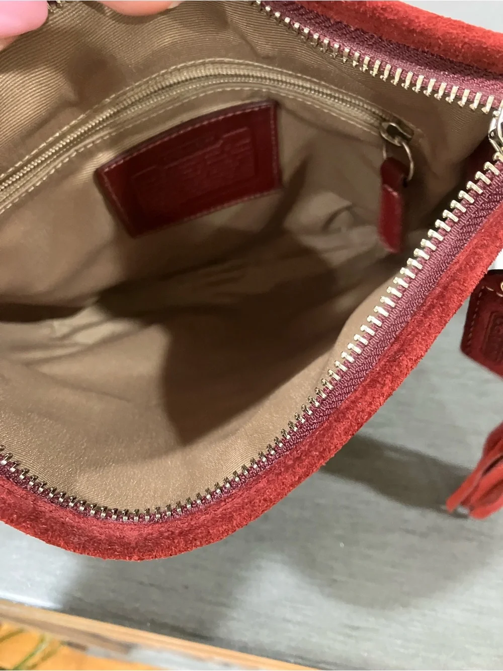 Coach Suede Burgundy SoHo crossbody Bag with Tassel